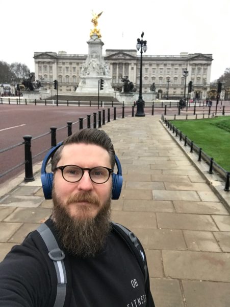 Tim Nokes outside Buckingham Palace on his Christmas Day Run