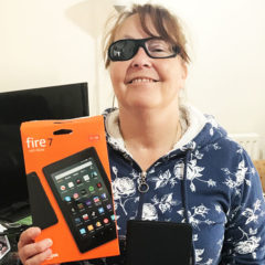 Shelley with a tablet from WaveLength